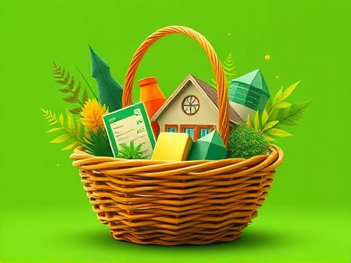 다양한 종류의 자산(주식, 채권, 부동산, 금 등)이 바구니에 담겨 안전하게 분산되어 있는 모습