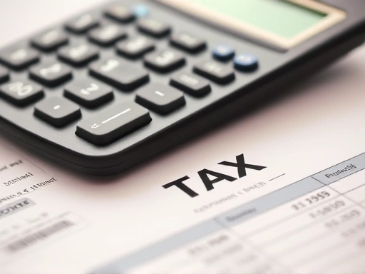 세금 계산기와 금융 서류를 클로즈업하여 보여주는 이미지