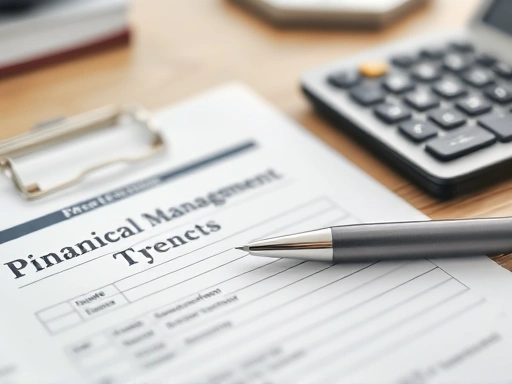 책상 위에 놓인 가계부와 펜, 계산기의 클로즈업 샷으로, 계획적인 재정 관리의 상징적 요소를 강조합니다.