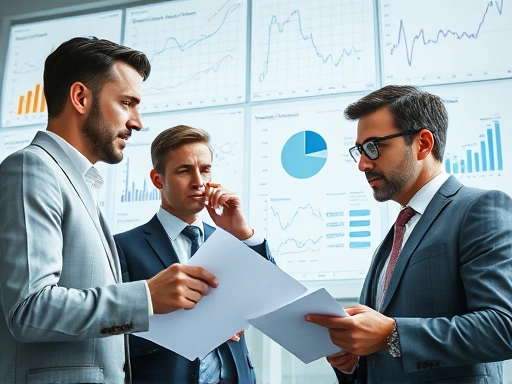 다양한 그래프와 차트를 분석하는 투자 전문가들의 모습
