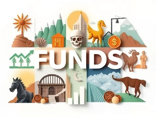 {다양한 유형의 펀드를 보여주는 콜라주 이미지