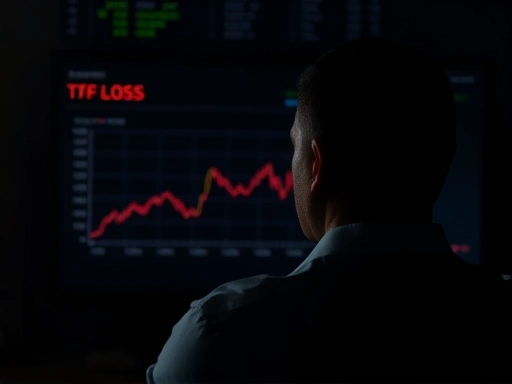 손실 그래프가 있는 어두운 화면을 응시하는 투자자의 모습