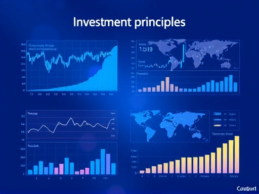 다양한 차트와 그래프가 있는 금융 시장을 보여주는 투자 원칙에 대한 첫 번째 이미지