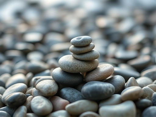 투자자가 감정적 반응을 억제하는 것을 상징하는 젠 스타일의 조약돌 더미 클로즈업 샷.