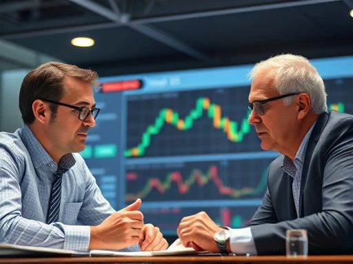 주식 차트 분석과 투자 전략 회의 장면