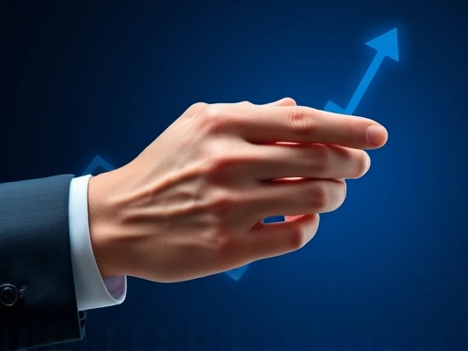 성장하는 그래프와 함께 투자자의 손이 놓여 있는 클로즈업 이미지