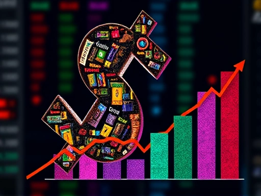 다채로운 색상으로 강조된 달러 기호와 하락하는 그래프가 불안정한 금융 시장과 관련된 감정을 나타냅니다.