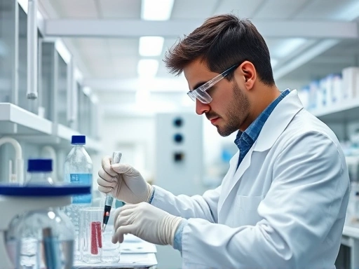 생명공학 실험실에서 연구원이 분주하게 실험하는 모습