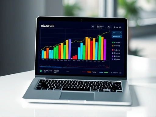 다양한 색상의 막대 그래프가 있는 노트북 화면이 있습니다.