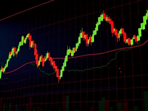 주식 시장 그래프가 롤러코스터처럼 역동적으로 움직이는 모습