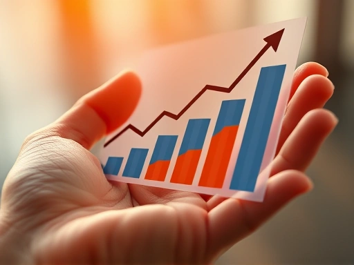 손에 든 그래프를 클로즈업하여 아시아 펀드 투자의 성장 잠재력을 보여주며, 따뜻한 조명이 낙관적인 감정을 강조하는 두 번째 이미지