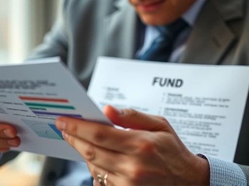 한 투자자가 펀드 관련 문서를 주의 깊게 검토하는 모습