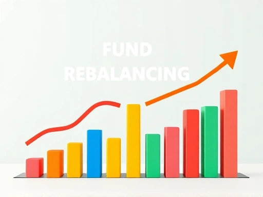 다채로운 색상의 막대 그래프와 화살표로 표현된 펀드 리밸런싱 컨셉 이미지