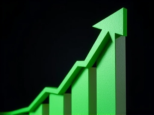 가치 상승을 나타내는 녹색 화살표가 있는 추상적인 펀드 투자 개념을 보여주는 클로즈업은 재정적 성장이라는 감정적 맥락을 강조합니다.