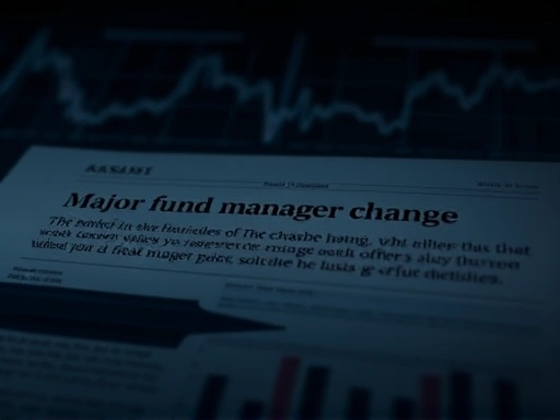 주요 펀드 매니저 교체 정보가 담긴 금융 뉴스 기사의 분석적 캡처, 차분한 색조와 균형 잡힌 조명을 사용하여 금융 시장의 복잡성을 전달합니다.
