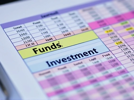 다채로운 색상으로 강조된 펀드 투자 일지 템플릿이 있는 스프레드시트의 생생한 클로즈업.