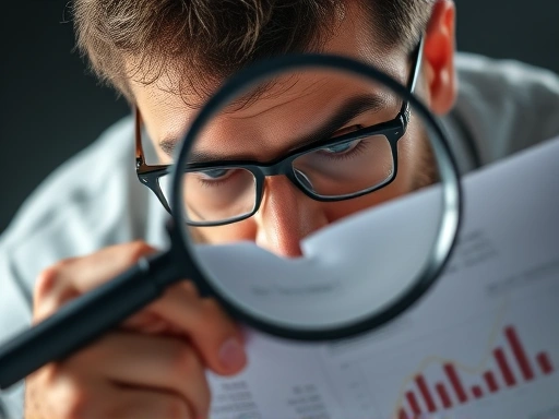 돋보기로 펀드 투자 정보를 분석하는 모습