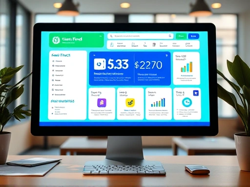 다양한 펀드 정보가 표시된 컴퓨터 화면, 밝고 전문적인 분위기