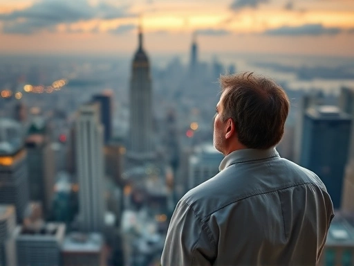 넓은 시야로 도시 풍경을 바라보는 투자자의 모습