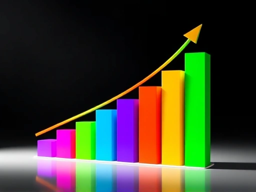 다채로운 색상의 막대 그래프가 상승 추세를 보여주는 이미지