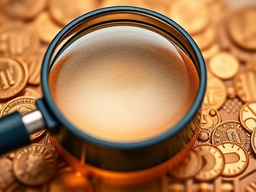 돋보기로 돈을 확대하여 보여주는 클로즈업 이미지