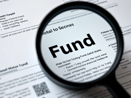 돋보기로 펀드 서류를 확대하여 보여주는 클로즈업 샷으로, 세밀한 분석과 신중한 결정을 강조하는 두 번째 이미지