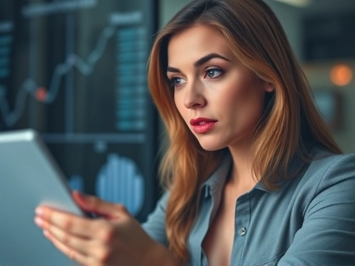 데이터 포인트를 분석하는 여성의 세부적인 모습