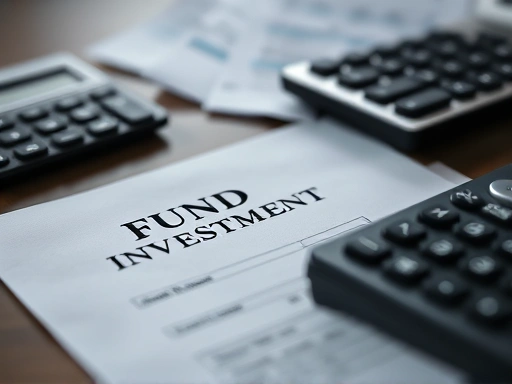 테이블 위에 놓인 펀드 투자 관련 서류와 계산기를 클로즈업한 이미지
