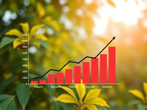 나뭇잎이 흩날리는 배경 속에서 돋보이는 그래프 이미지