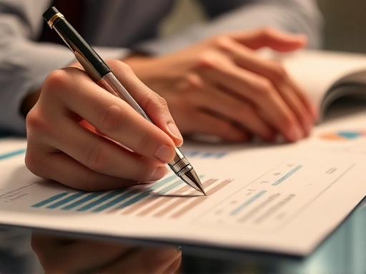 손에 펜을 들고 있는 클로즈업 이미지