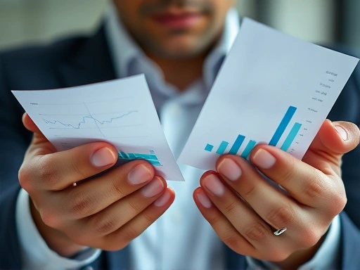 금융 시장의 복잡성을 상징하는 상세한 데이터 그래프와 차트가 있는 비즈니스 전문가의 손 클로즈업입니다.