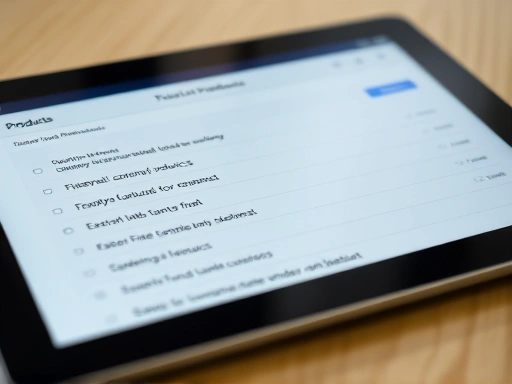 다양한 펀드 상품이 나열된 태블릿 화면을 클로즈업하여 보여주는 모습