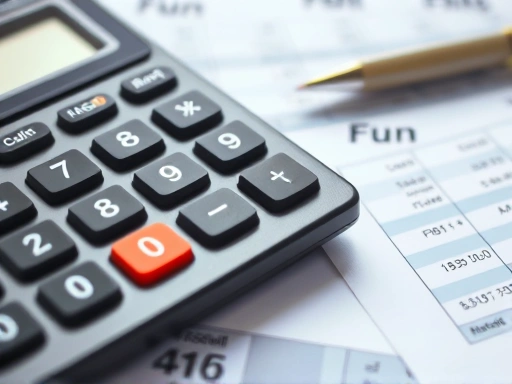 계산기와 펀드 관련 문서가 놓인 클로즈업 이미지