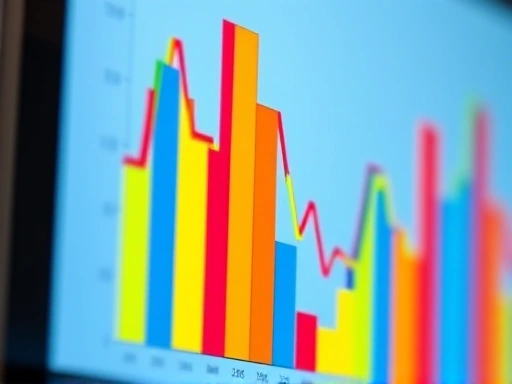 다양한 색상의 그래프가 그려진 화면을 클로즈업하여 보여줍니다.