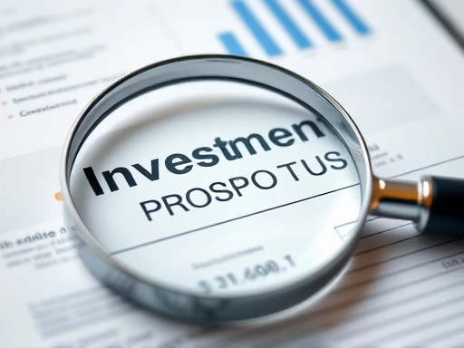 손에 든 돋보기로 투자 설명서를 자세히 살펴보는 클로즈업 샷.