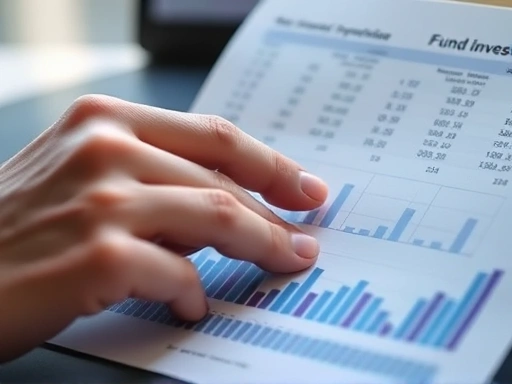 손으로 펀드 투자 그래프를 터치하며 분석하는 클로즈업 샷, 전문적인 느낌을 주는 세련된 스타일과 집중도를 높이는 날카로운 조명을 사용합니다.
