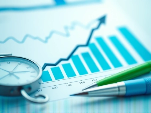 성장하는 그래프와 투자 도구를 클로즈업하여 보여주는 이미지