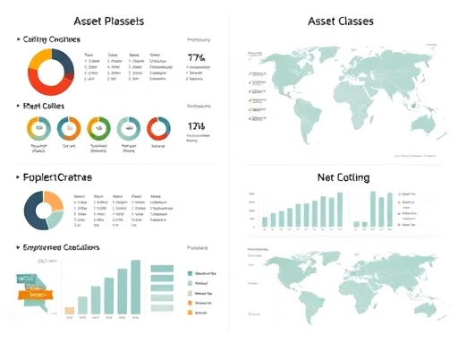 다양한 자산 구성을 보여주는 인포그래픽, 차분한 색상과 명확한 레이아웃으로 안정적인 투자 분위기