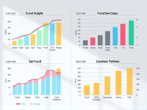 다양한 펀드 유형을 보여주는 시각적 그래프와 차트, 밝고 전문적인 분위기