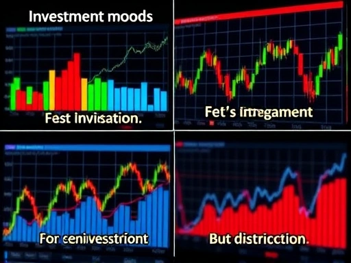 다채로운 색상의 주식 시장 그래프와 차트를 통해 감정적 투자 분위기