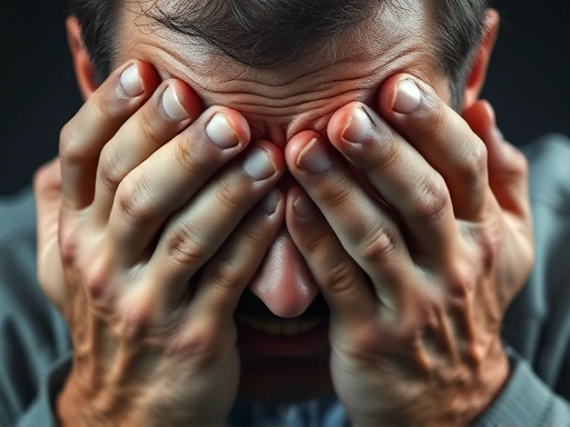 손으로 얼굴을 가린 채 고민하는 투자자의 클로즈업된 모습