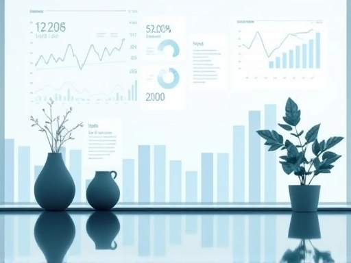 다양한 펀드 그래프와 차트가 있는 분석적인 투자 환경을 보여주는 고요한 장면