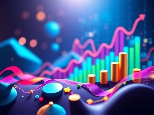 다채로운 색감과 금융 차트가 어우러진 역동적인 펀드 투자 컨셉 이미지