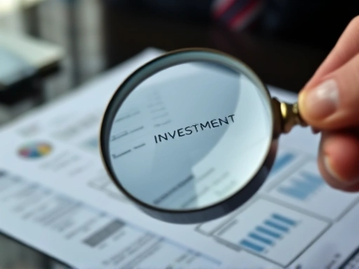 손에 돋보기를 들고 투자 관련 서류를 세밀하게 검토하는 모습