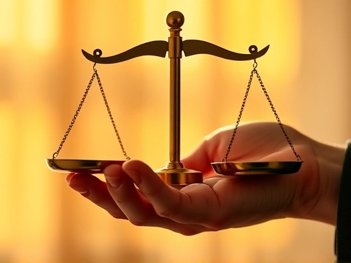 위험 관리를 나타내는 저울을 들고 있는 손의 클로즈업을 특징으로 하는 상징적인 이미지