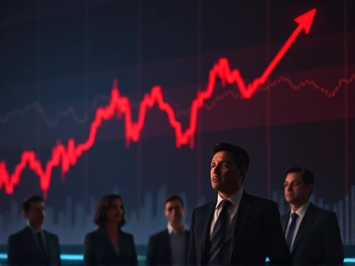 하락하는 주식 시장 그래프와 걱정스러운 표정의 투자자를 묘사하여 불안정한 투자 심리를 시각적으로 표현합니다.