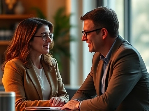 한 여성이 펀드 투자 멘토와 상담하며 투자 전략을 논의하는 모습