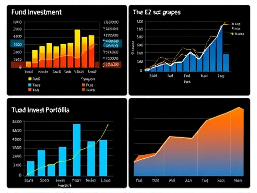 펀드 투자 포트폴리오를 보여주는 그래프와 차트, 세밀한 표현과 밝은 조명을 사용하여 정보의 명확성과 신뢰성을 강조