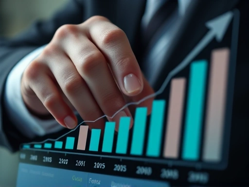 손으로 펀드 투자 그래프를 조정하는 클로즈업 샷으로 포트폴리오 관리를 상징적으로 묘사, 전략적 조명과 전문적인 분위기