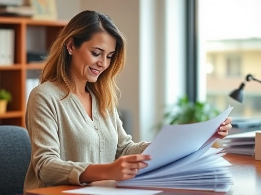 세금 신고 절차를 간소화하기 위해 서류를 정리하는 여성의 모습